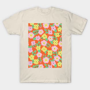 Happy impatiens flower botanical pattern in orange T-Shirt